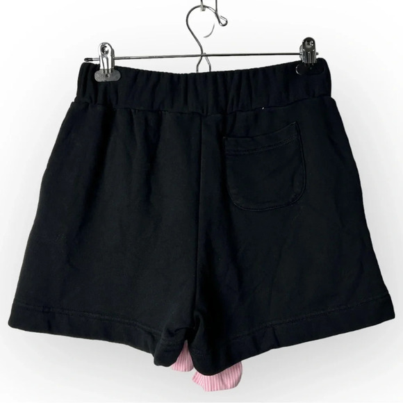 MSGM Milano Black Cotton Shorts Pink  Striped Drawstring - Picture 2 of 6
